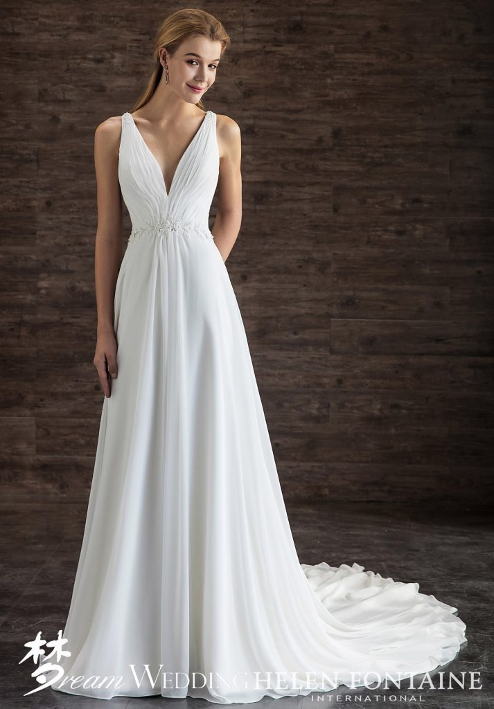 Deep V Neck Beach Chiffon Dress With An Illusion Back Style