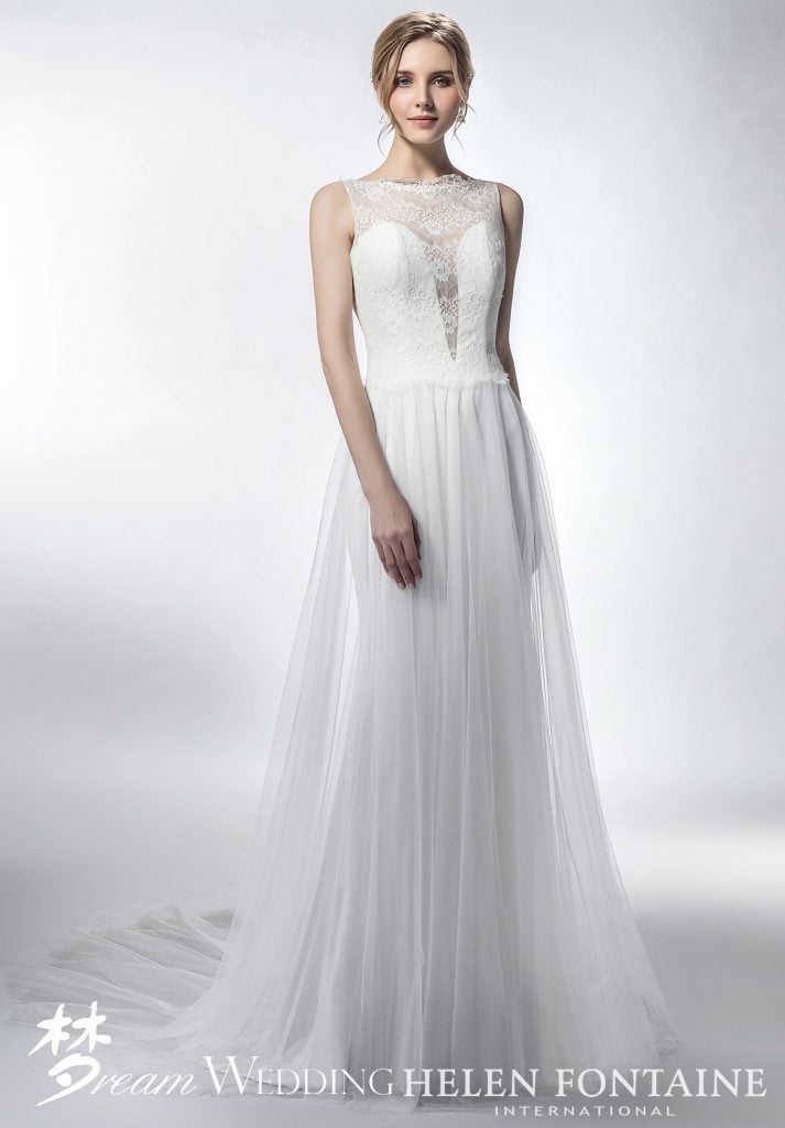 Sleeveless Sheath Wedding Dress With Translucent Plunging Neckline Sleeveless Sheath Wedding Dress With Translucent Plunging Neckline Style Hfw2761